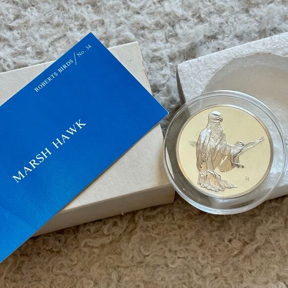 1973 Franklin Mint Robert Bird Marsh Hawk 2 Ounce .925 Sterling Medal Coin - Picture 2 of 11